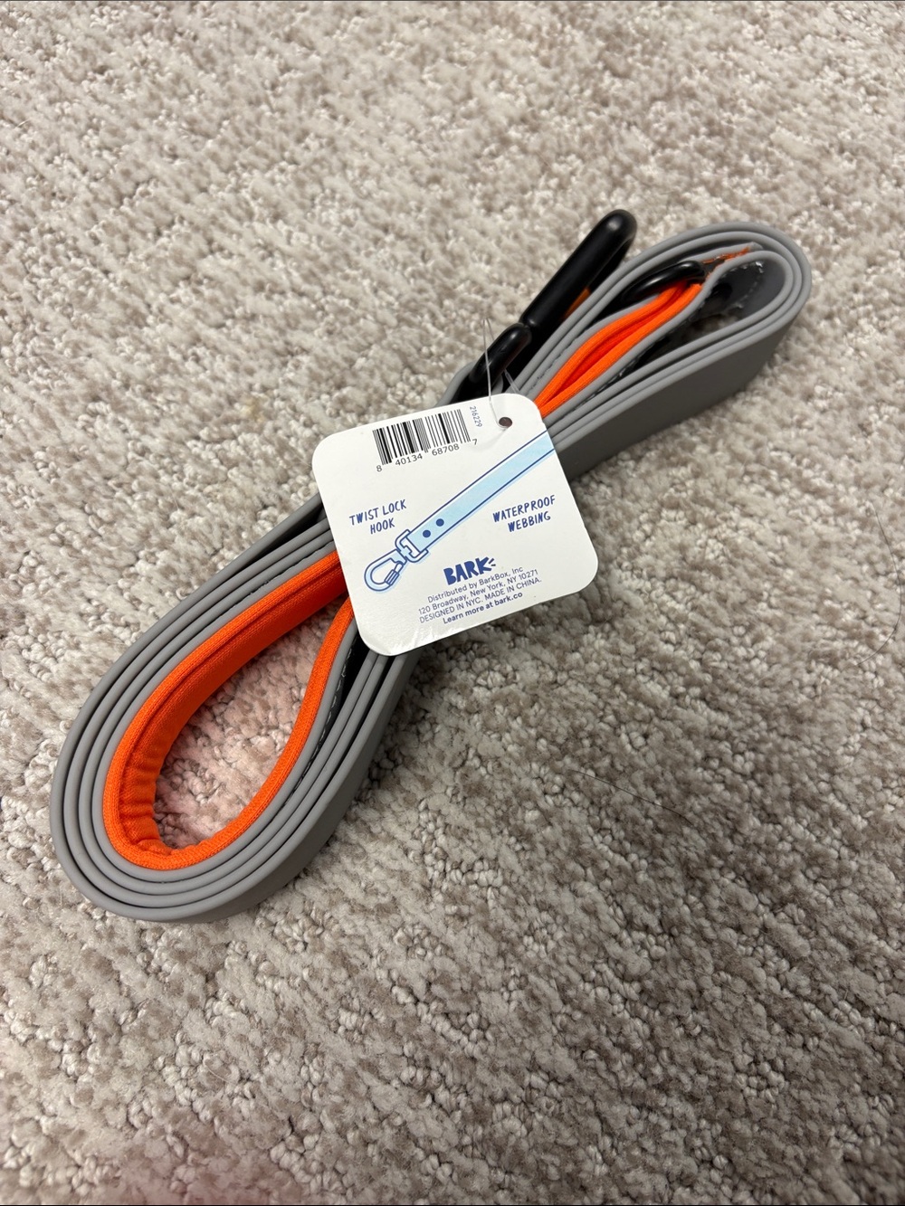 Bark Gray Leash with Bright Orange Lining